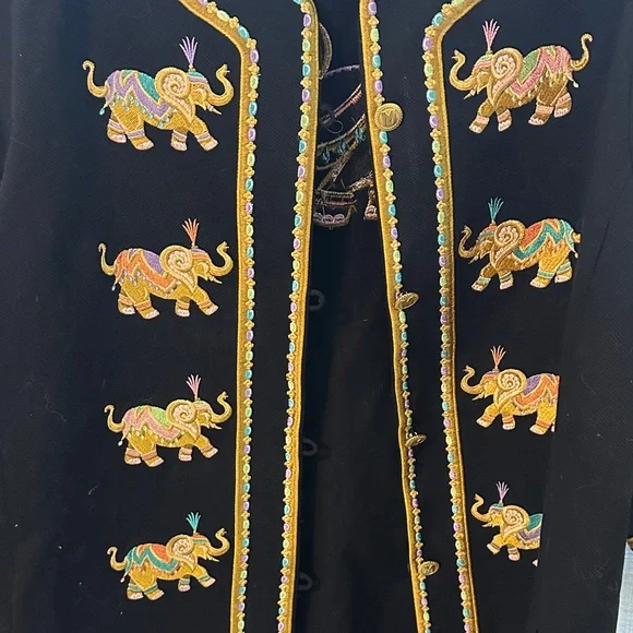 Bob Mackie Black Blazer with Gold and Multicolor Elephant Embroidery - Picture 2 of 6
